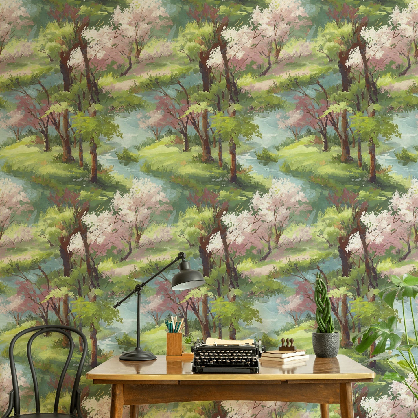 Spring Landscape Wallpaper Pastel River Removable Wall Decor