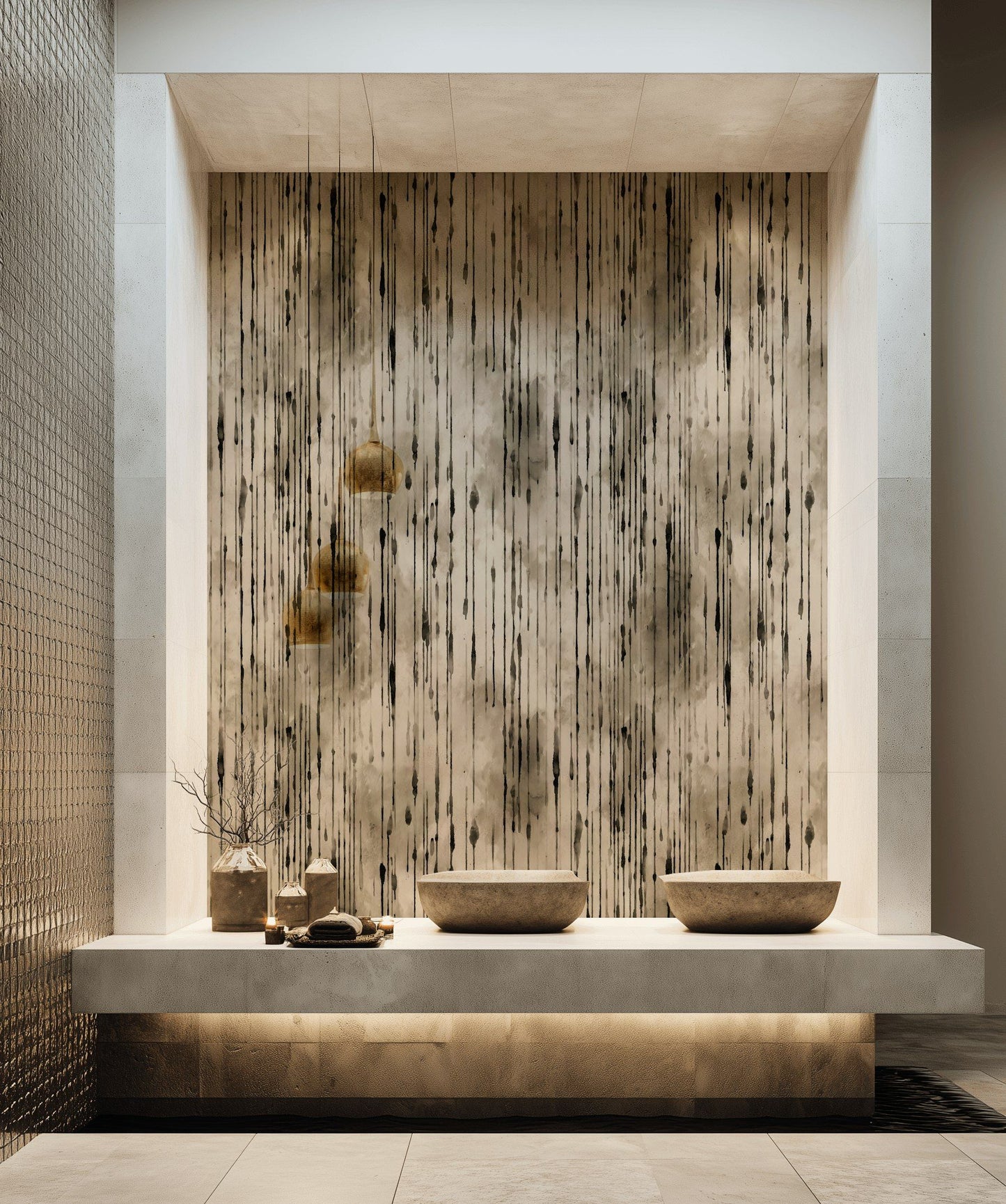 Ink Drip Wallpaper Taupe Black Decorative Mural