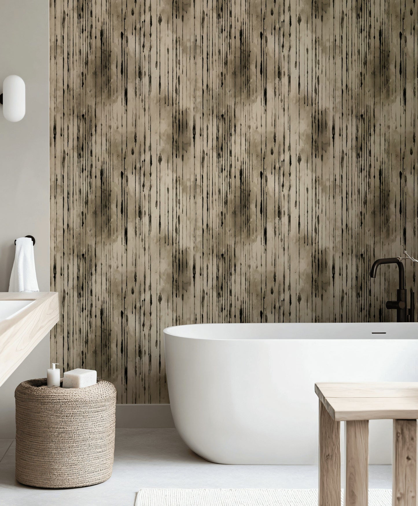 Ink Drip Wallpaper Taupe Black Decorative Mural