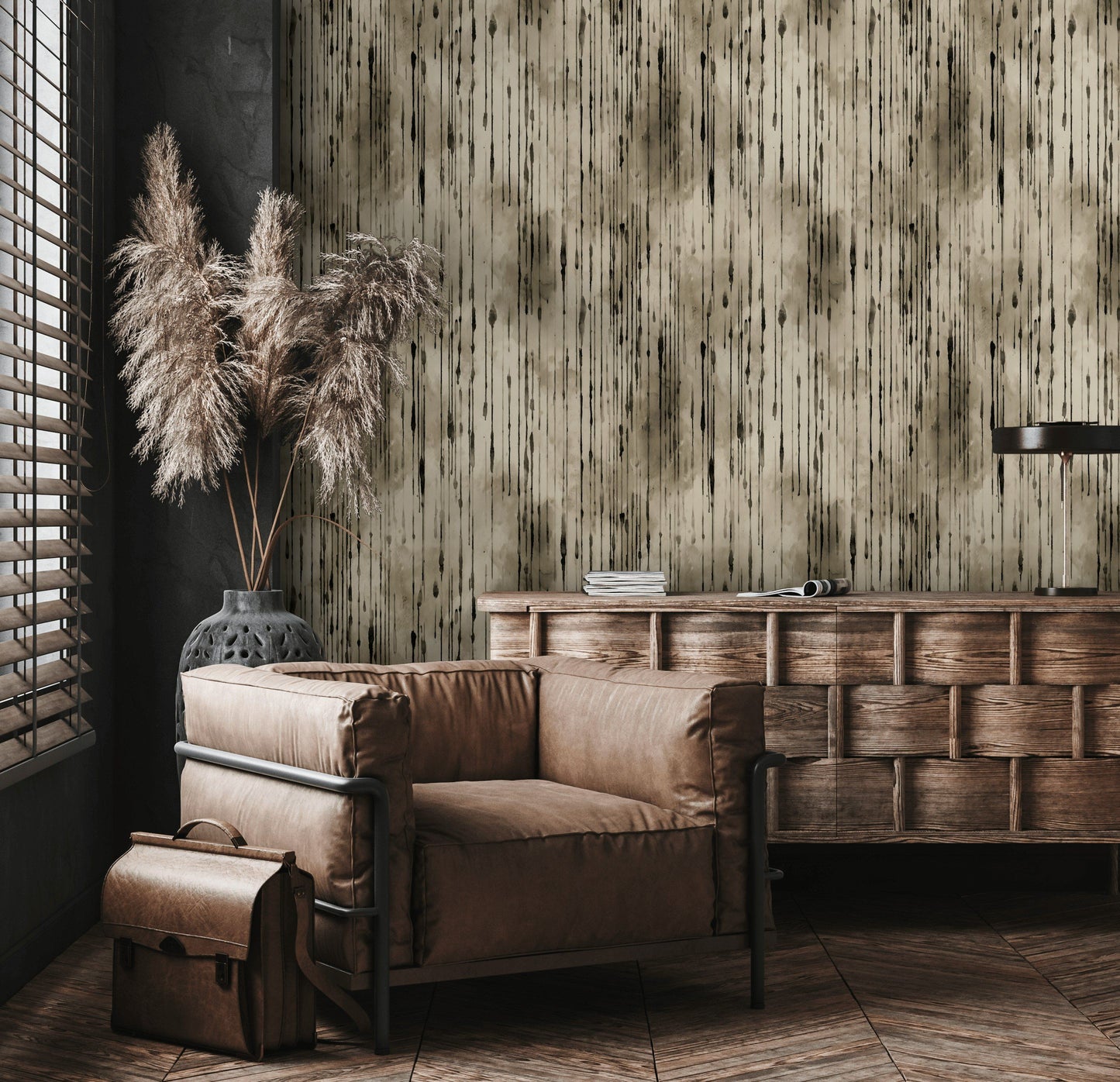 Ink Drip Wallpaper Taupe Black Decorative Mural