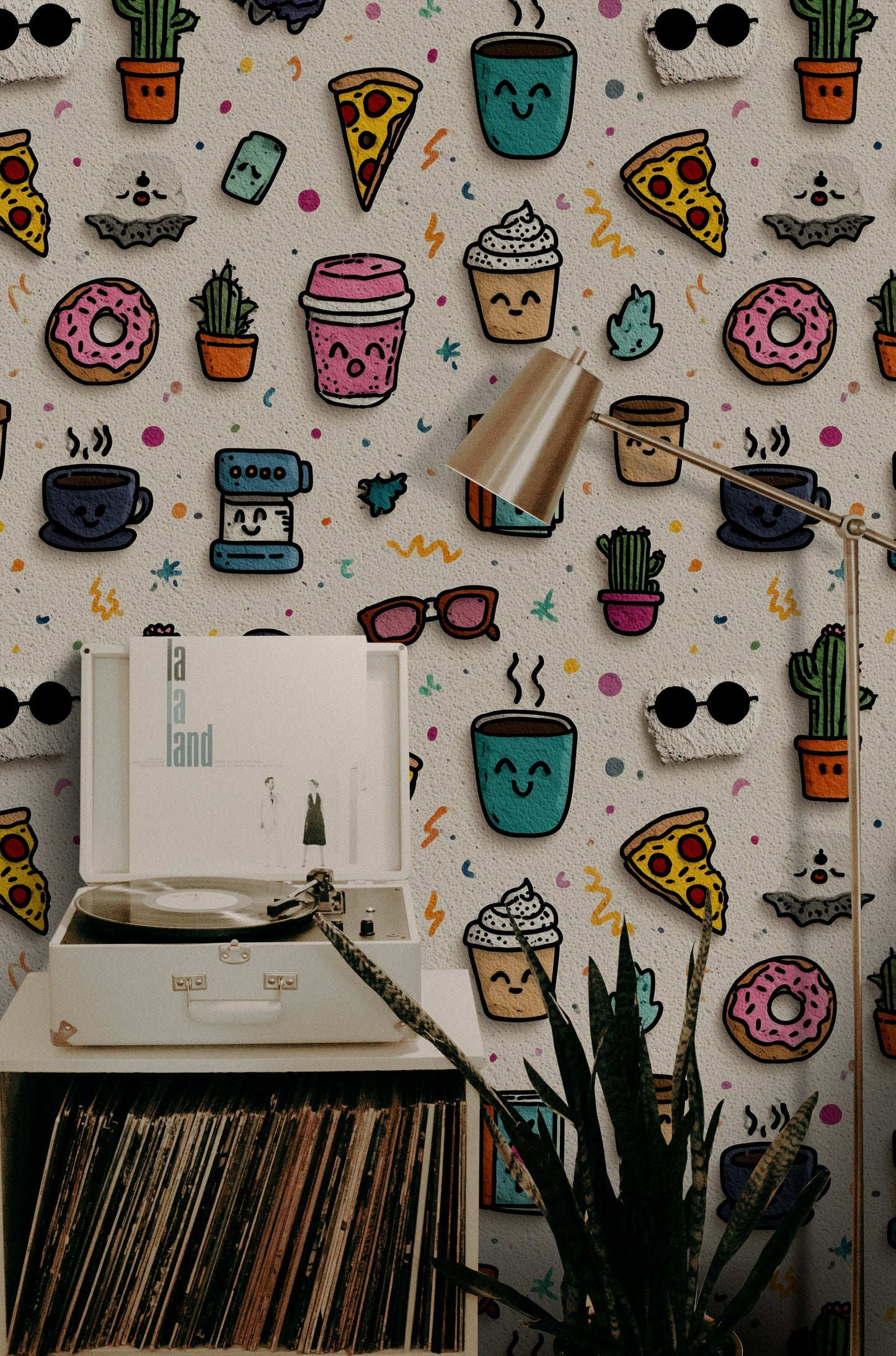 Cute Coffee Wallpaper Kawaii Doodle Wall Mural