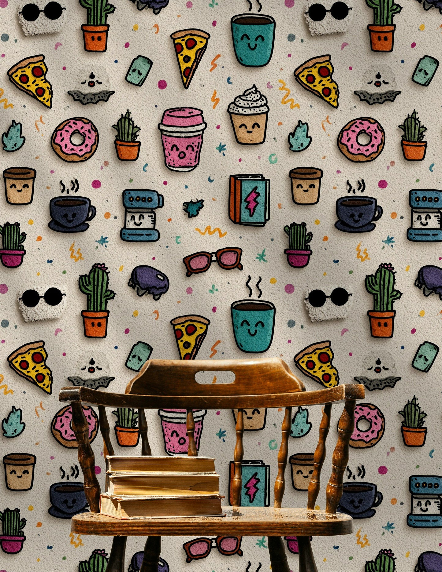 Cute Coffee Wallpaper Kawaii Doodle Wall Mural