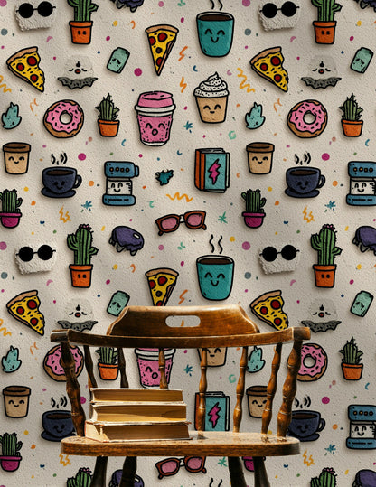 Cream Playful Food and Drink Pop Art Wallpaper