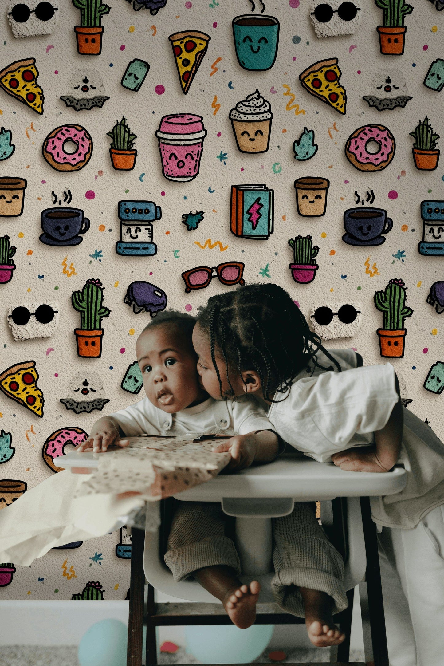 Cute Coffee Wallpaper Kawaii Doodle Wall Mural