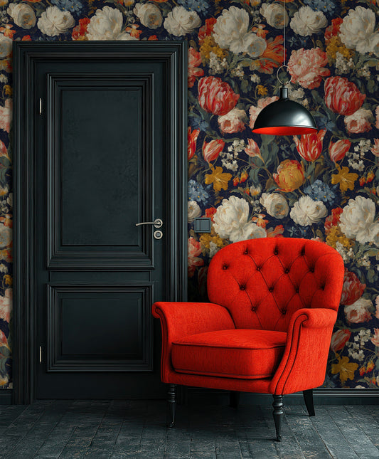 Dutch Floral Wallpaper Vintage Bloom Removable Wall Decor