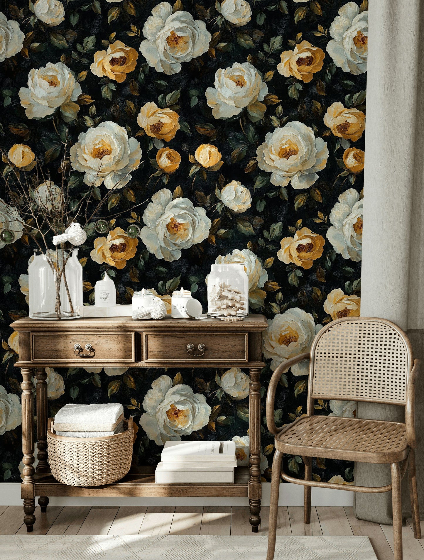Yellow Rose Wallpaper Cream Peony Decorative Mural