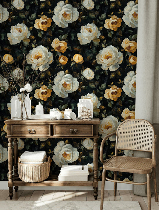 Yellow Rose Wallpaper Cream Peony Decorative Mural