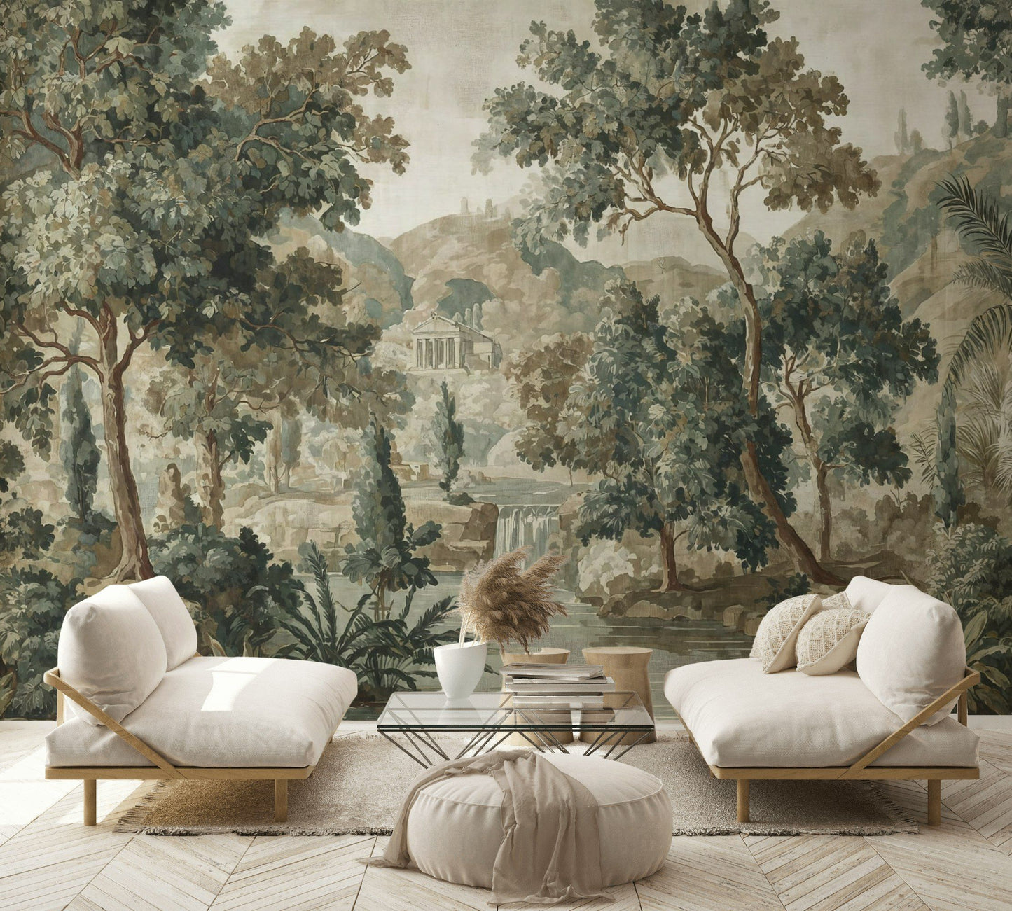 Neoclassical Landscape Wallpaper Vintage Scenic Wall Mural