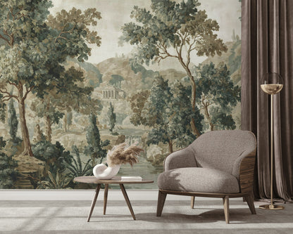 Muted Beige Forest Landscape Wall Mural