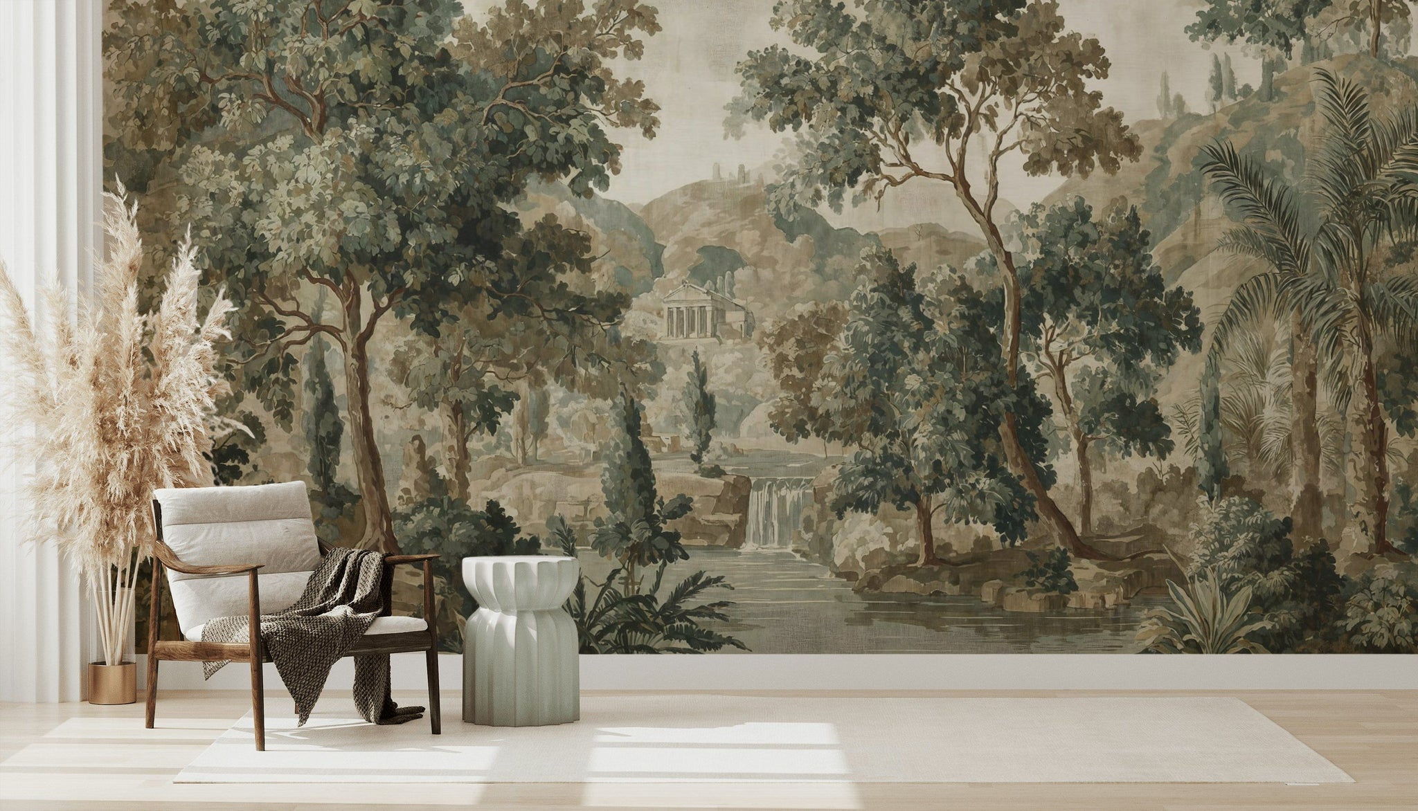 Muted Beige Forest Landscape Wall Mural