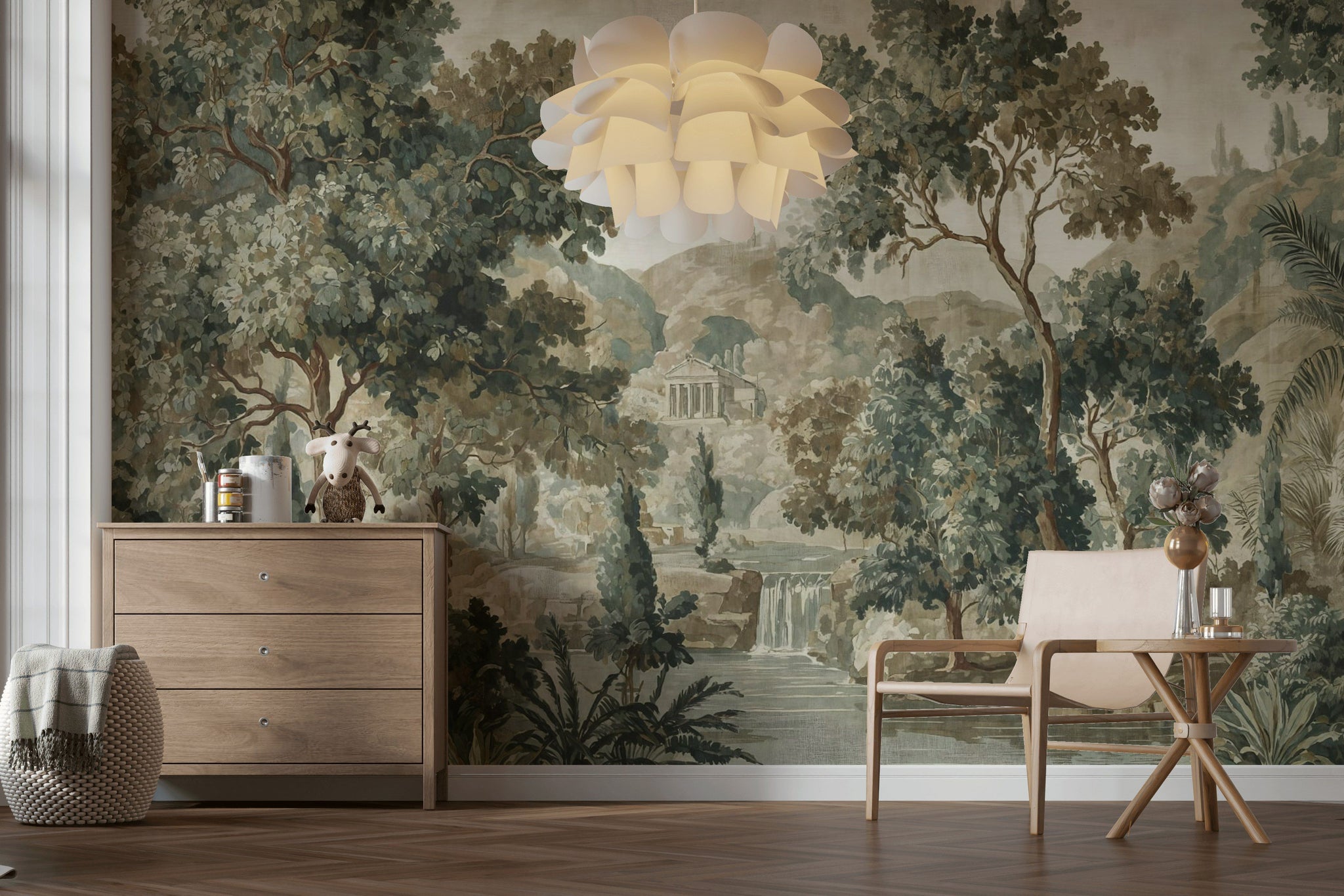 Muted Beige Forest Landscape Wall Mural