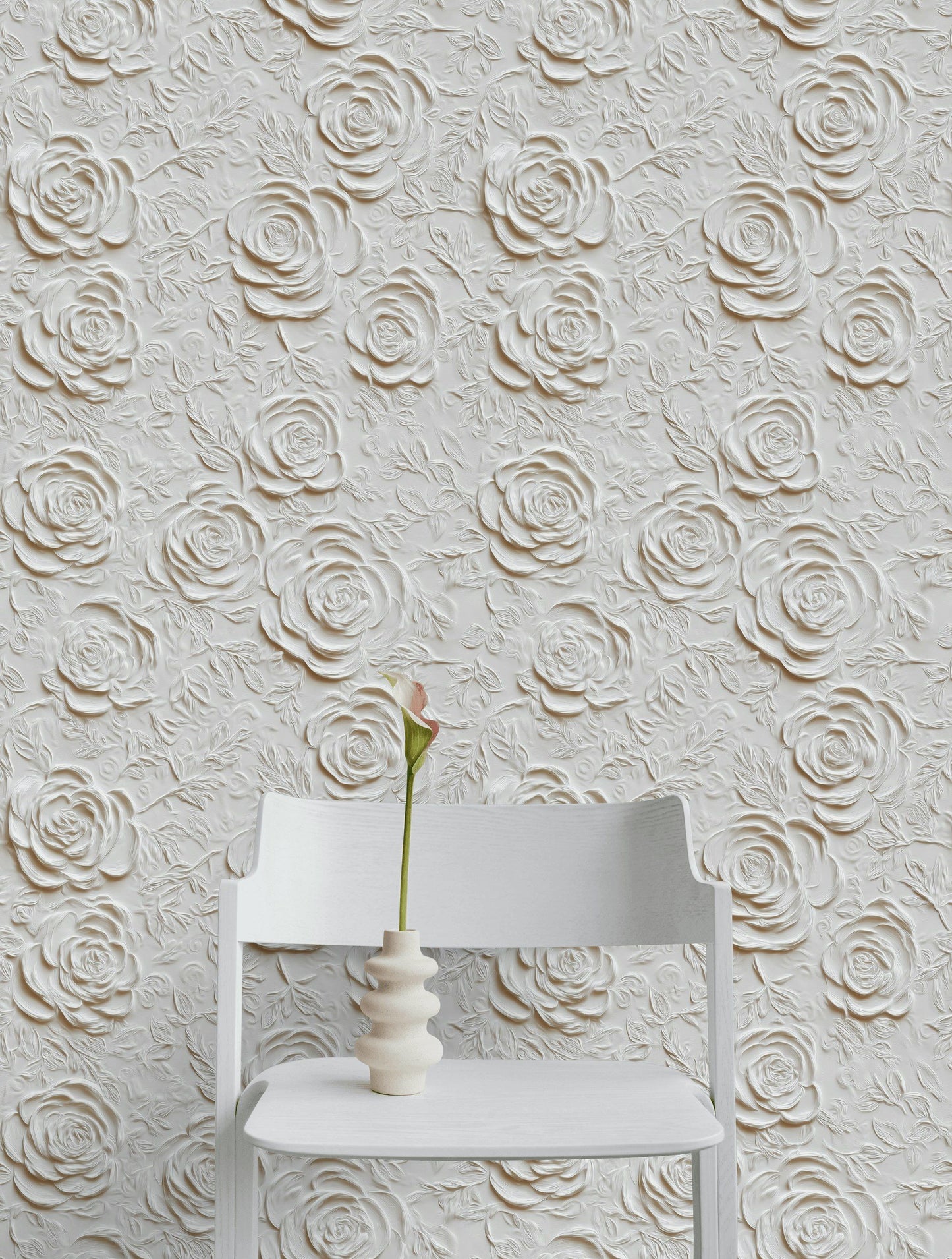 White Rose Wallpaper Embossed Floral Textured Wall Mural