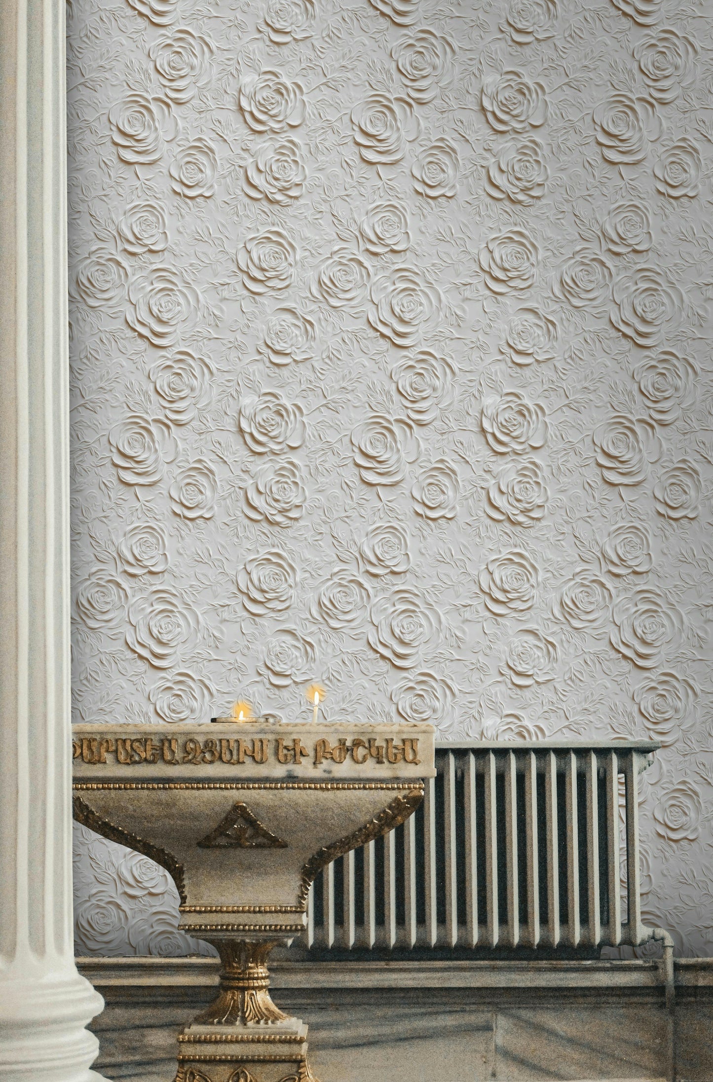White Rose Wallpaper Embossed Floral Textured Wall Mural