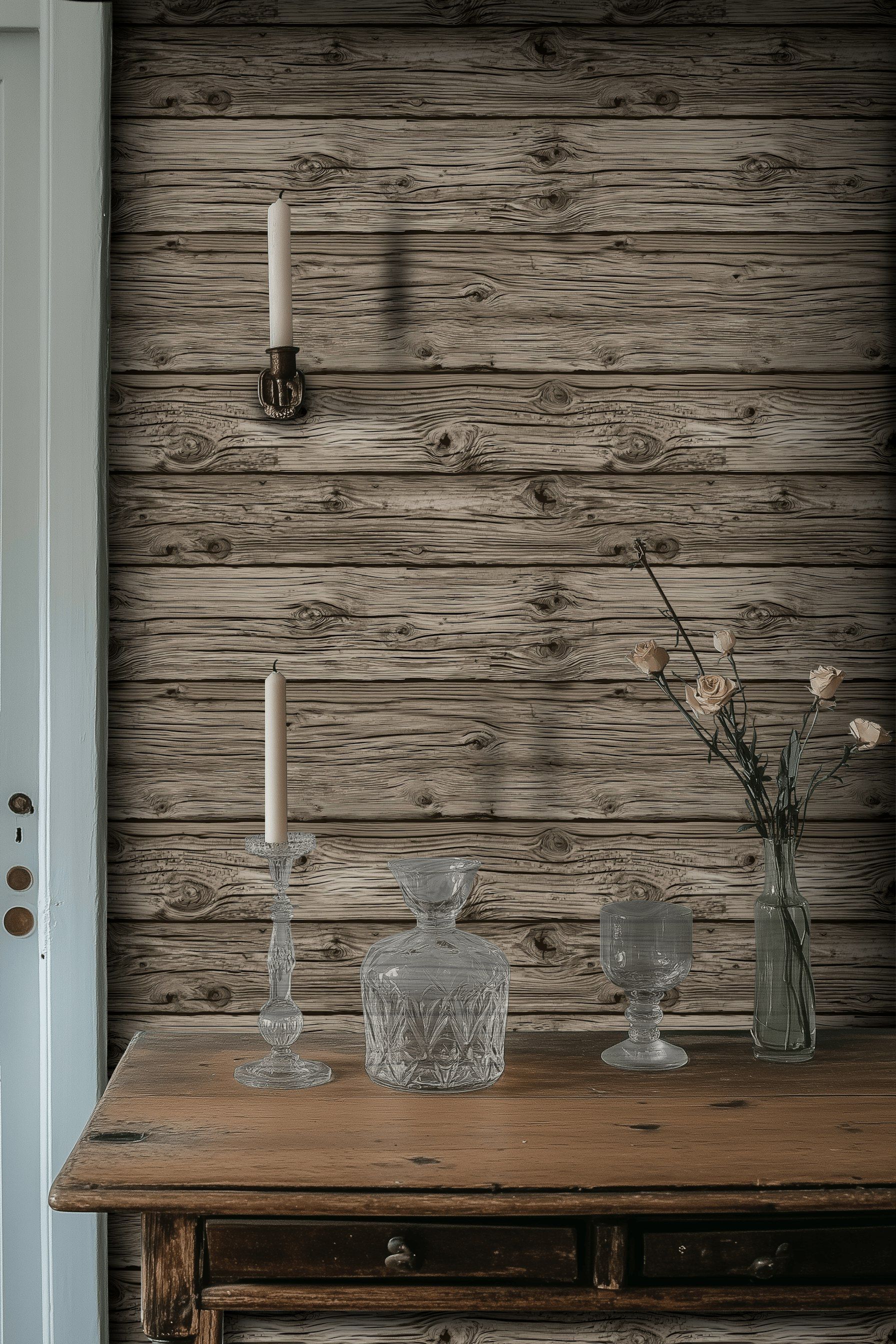 Rustic Gray Wood Plank Wallpaper