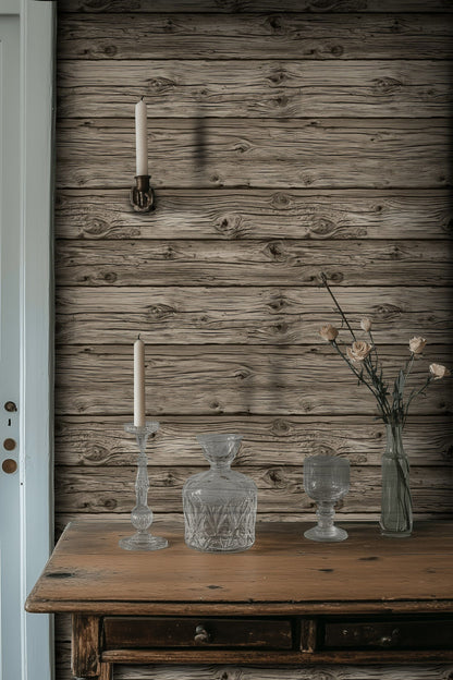 Rustic Gray Wood Plank Wallpaper