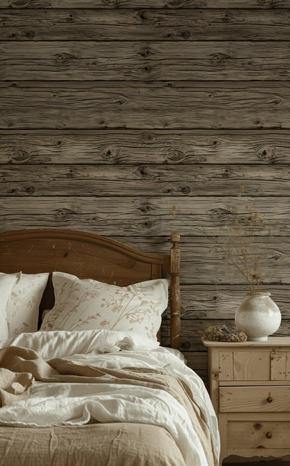 Rustic Gray Wood Plank Wallpaper