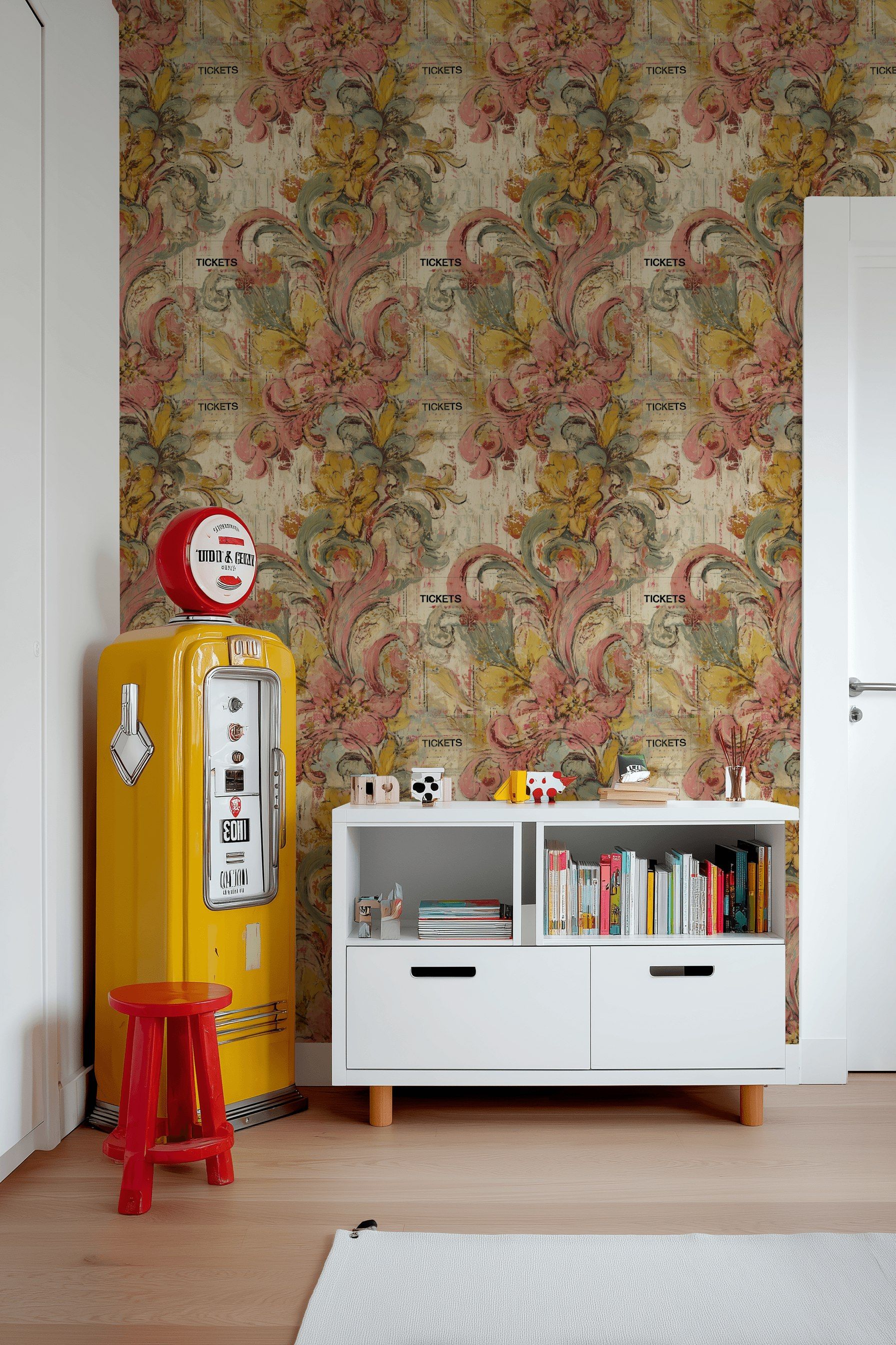 Beige Vintage Floral Swirl Wallpaper