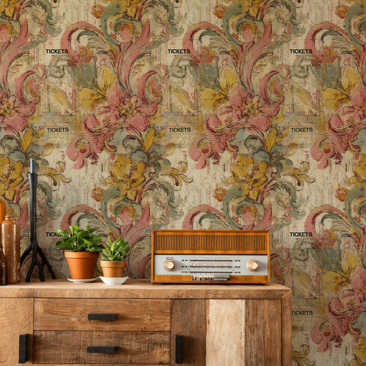 Vintage Tickets Wallpaper Abstract Wall Mural