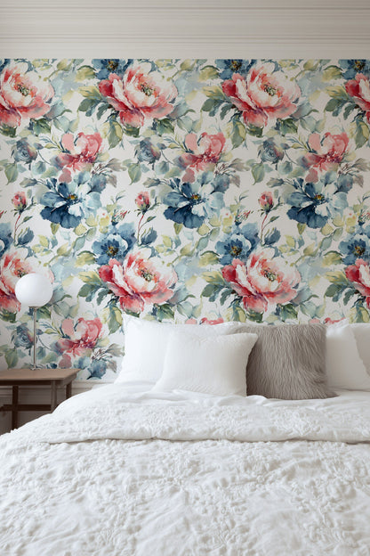 Soft Pastel Pink and Blue Floral Wallpaper