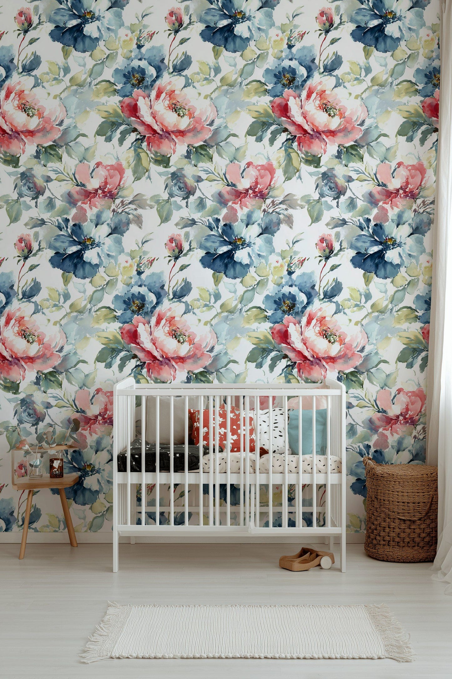 Watercolor Floral Wallpaper Blue Red Removable Wall Mural