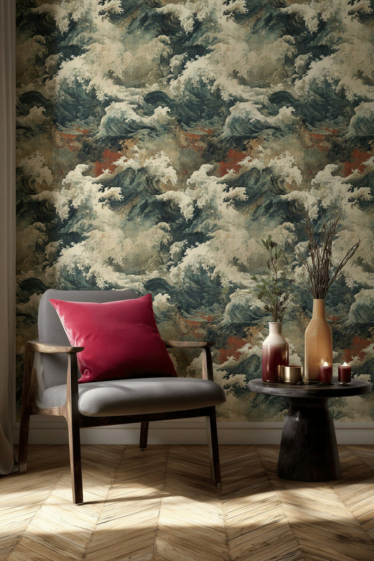 Japanese Wave Wallpaper Ocean Mural Classic Wall Decor
