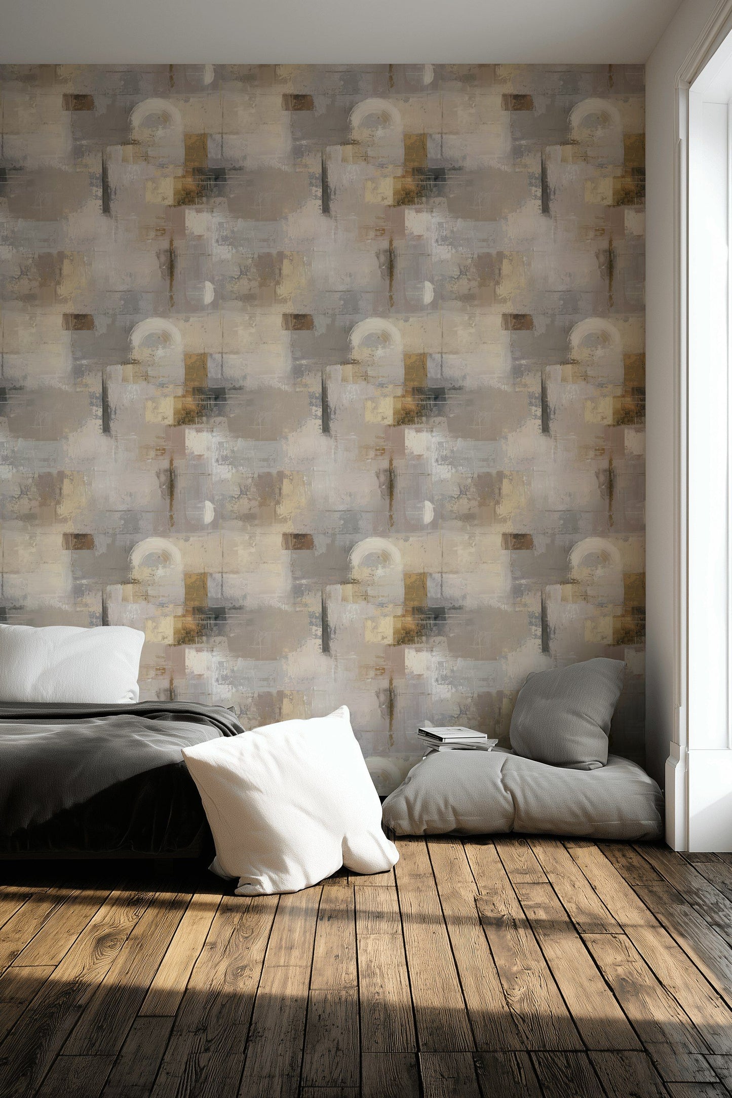 Beige Abstract Wallpaper Textured Mural Neutral Wall Decor