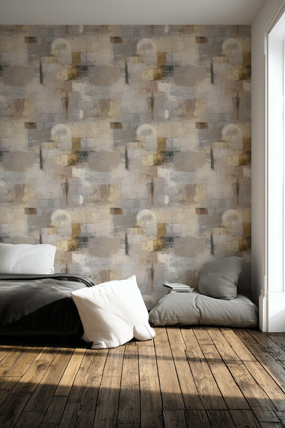 Muted Gray and Cream Abstract Geometric Wallpaper