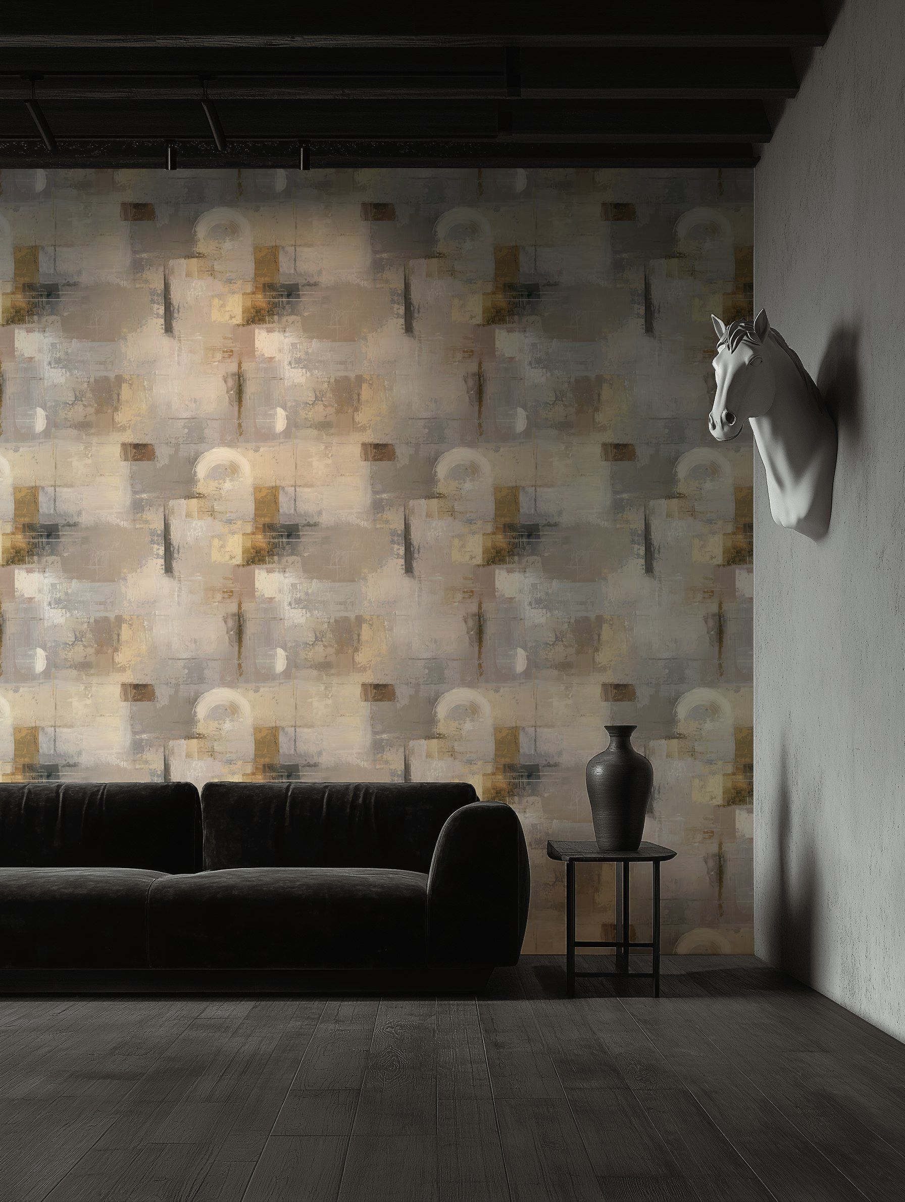 Muted Gray and Cream Abstract Geometric Wallpaper