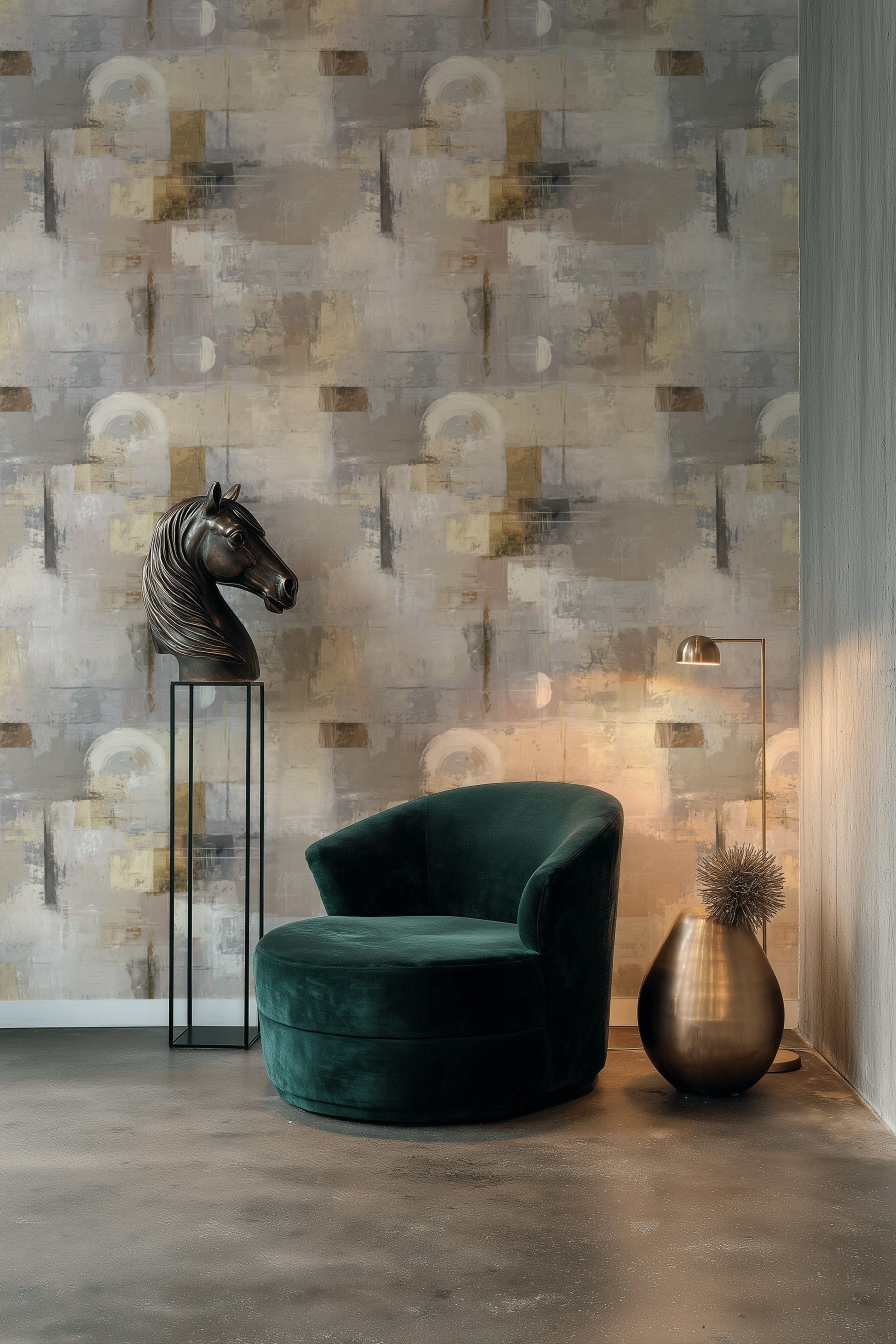 Muted Gray and Cream Abstract Geometric Wallpaper