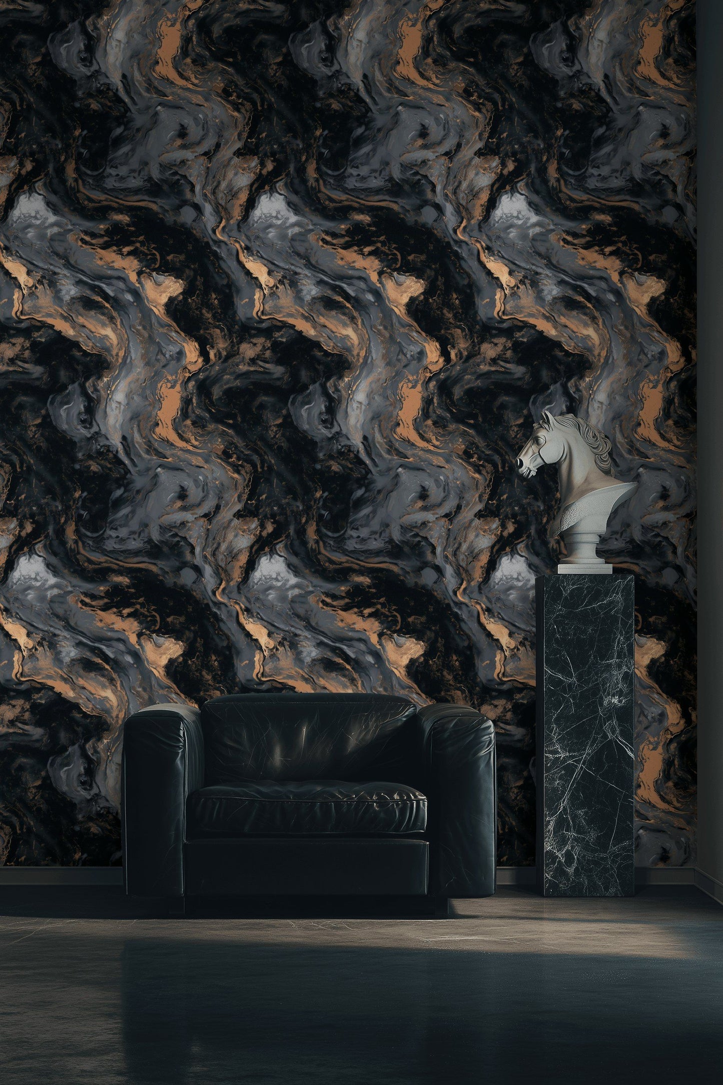 Marble Swirl Wallpaper Black Gold Look Abstract Wall Mural