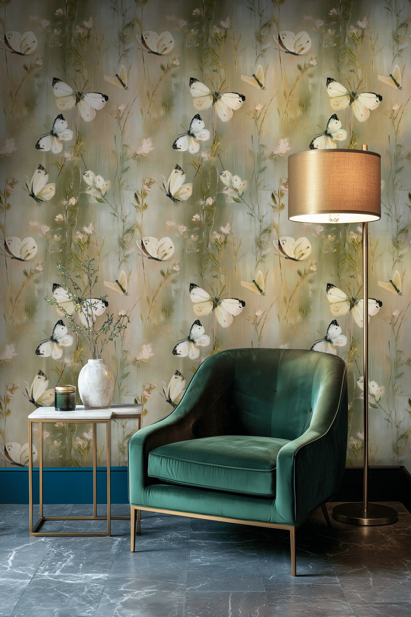Butterfly Meadow Wallpaper Soft Floral Removable Wall Decor