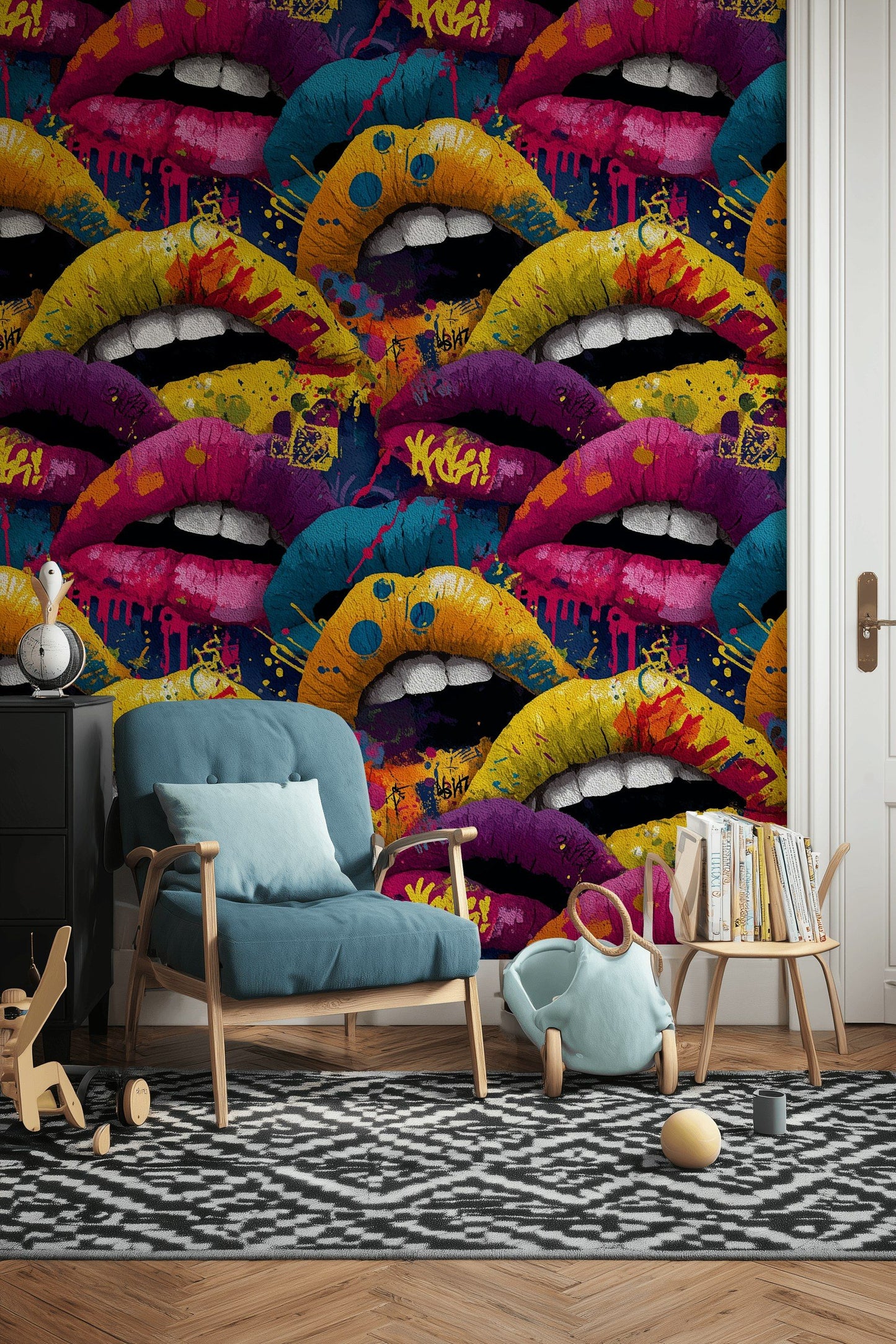 Pop Art Lips Wallpaper Graffiti Bright Mouth Wall Decor