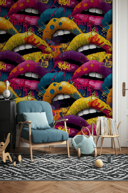 Bold Multicolor Pop Art Lips Wallpaper