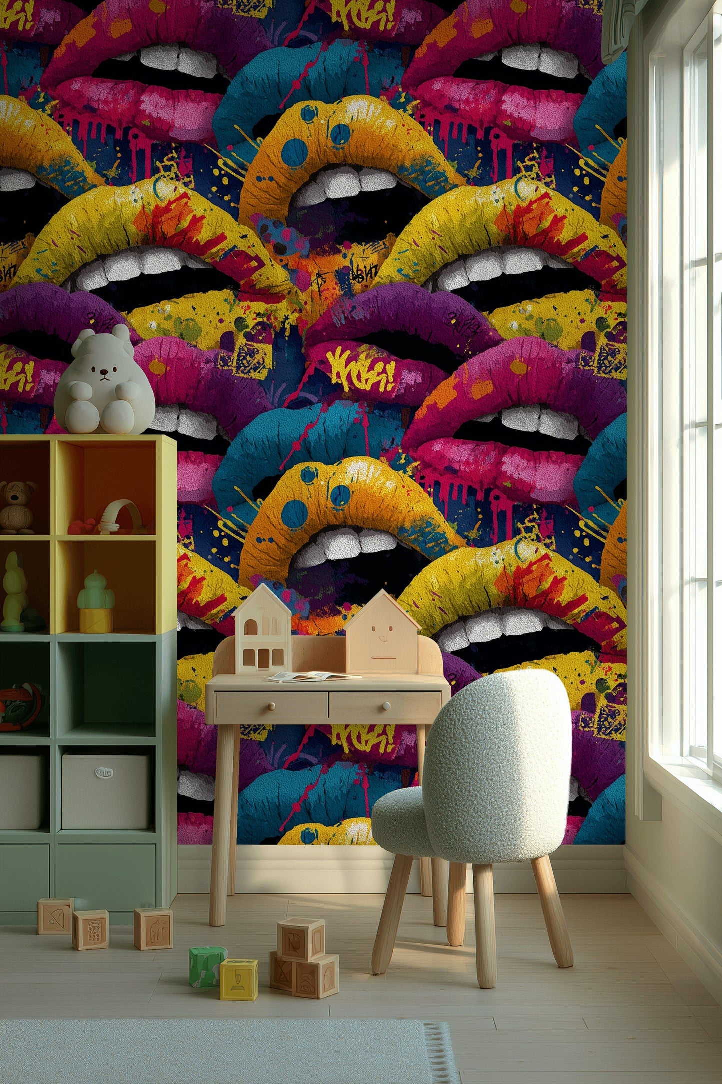 Pop Art Lips Wallpaper Graffiti Bright Mouth Wall Decor
