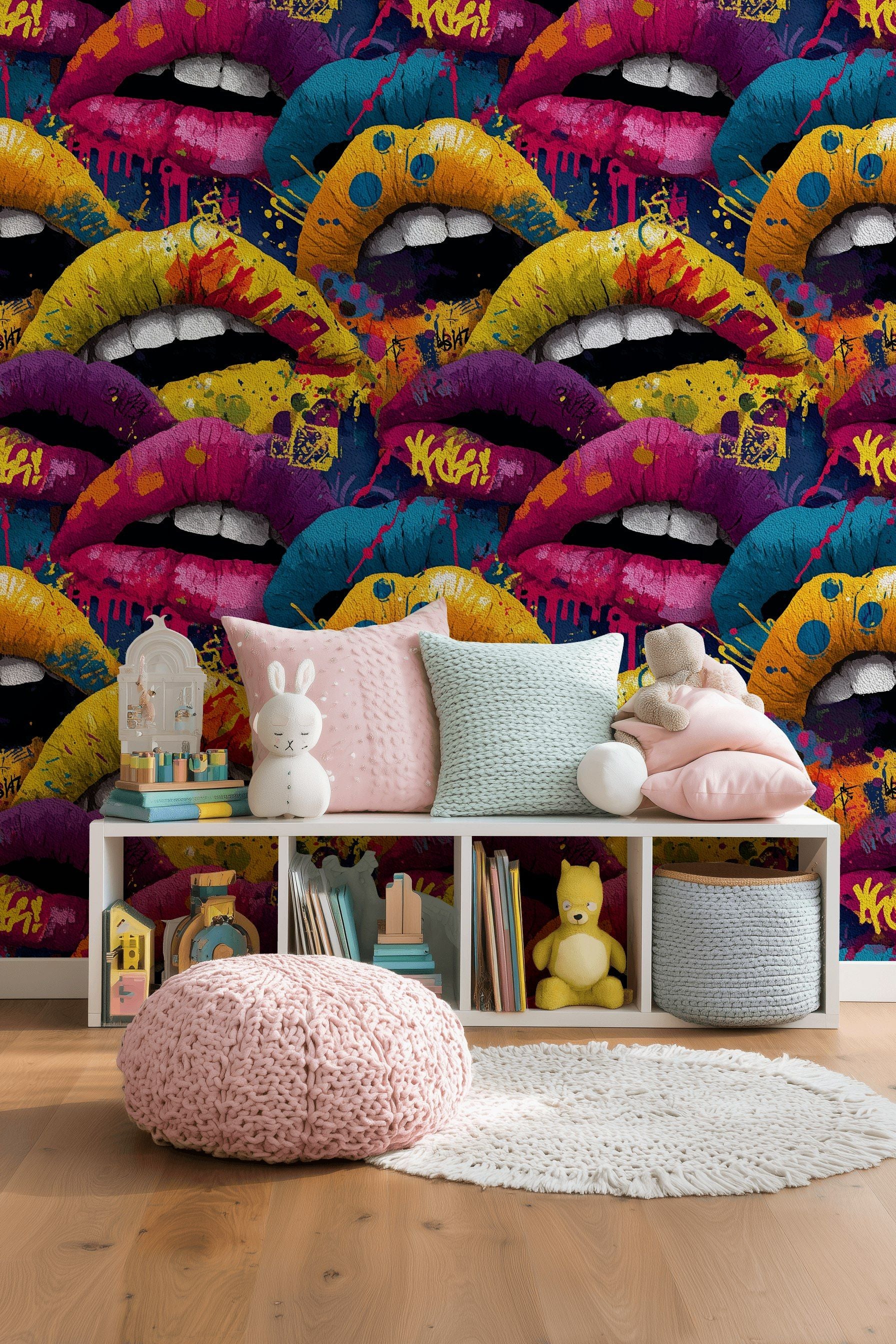 Bold Multicolor Pop Art Lips Wallpaper