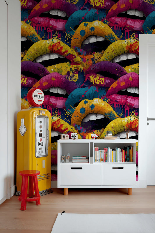Pop Art Lips Wallpaper Graffiti Bright Mouth Wall Decor
