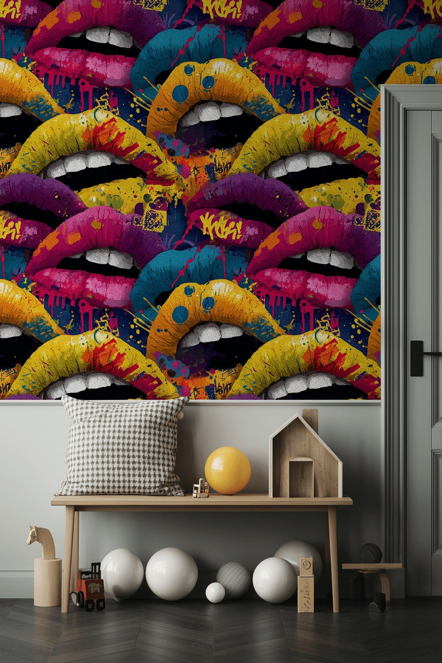 Pop Art Lips Wallpaper Graffiti Bright Mouth Wall Decor