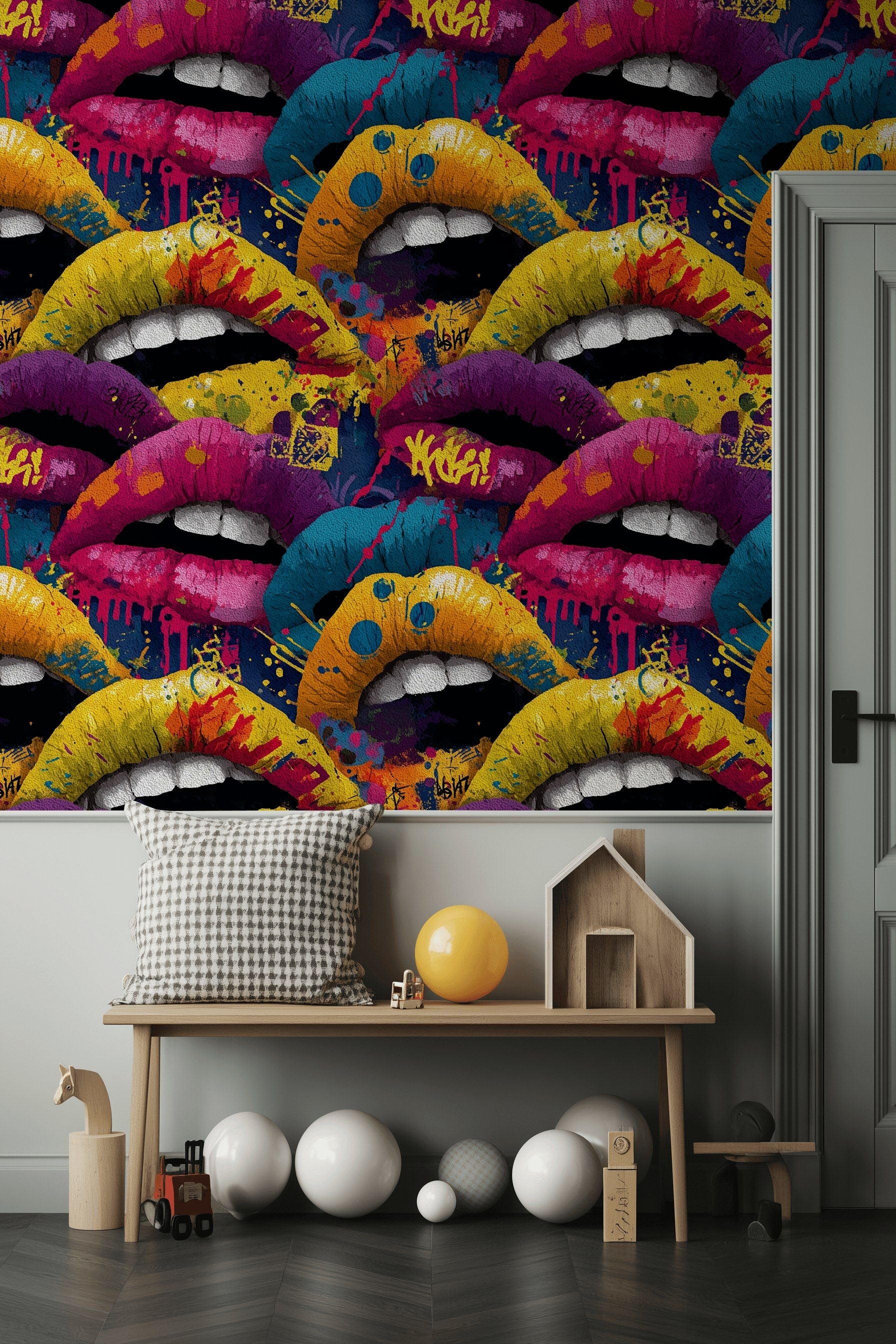 Bold Multicolor Pop Art Lips Wallpaper