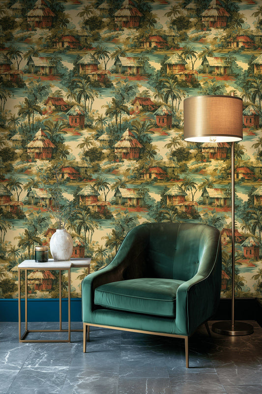 Tropical Village Wallpaper Jungle Palm Wall Mural