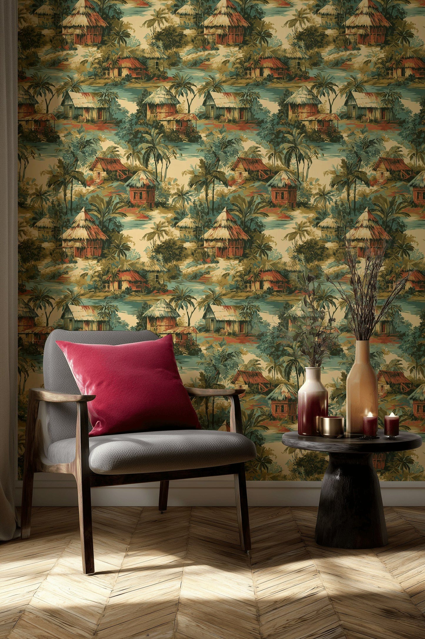 Tropical Village Wallpaper Jungle Palm Wall Mural
