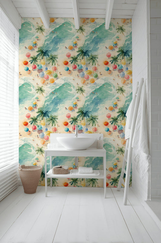 Beach Umbrella Wallpaper Watercolor Decorative Mural