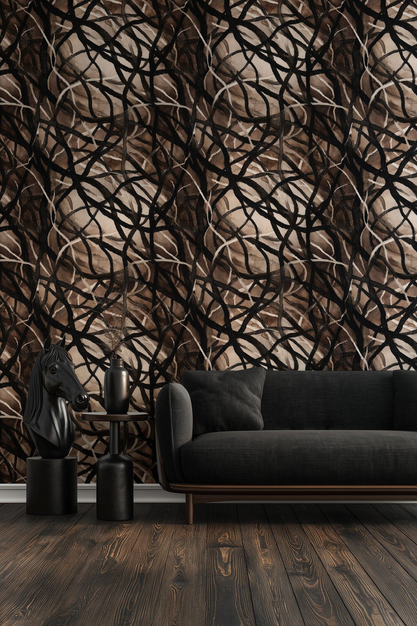Abstract Branches Wallpaper Modern Mural Neutral Wall Decor