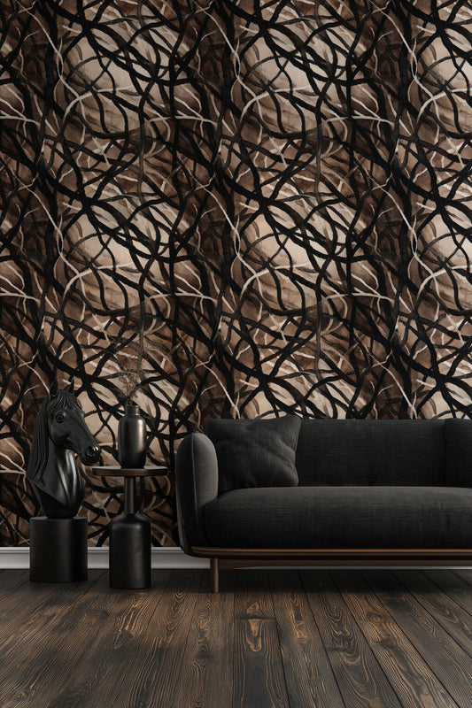 Abstract Branches Wallpaper Modern Mural Neutral Wall Decor