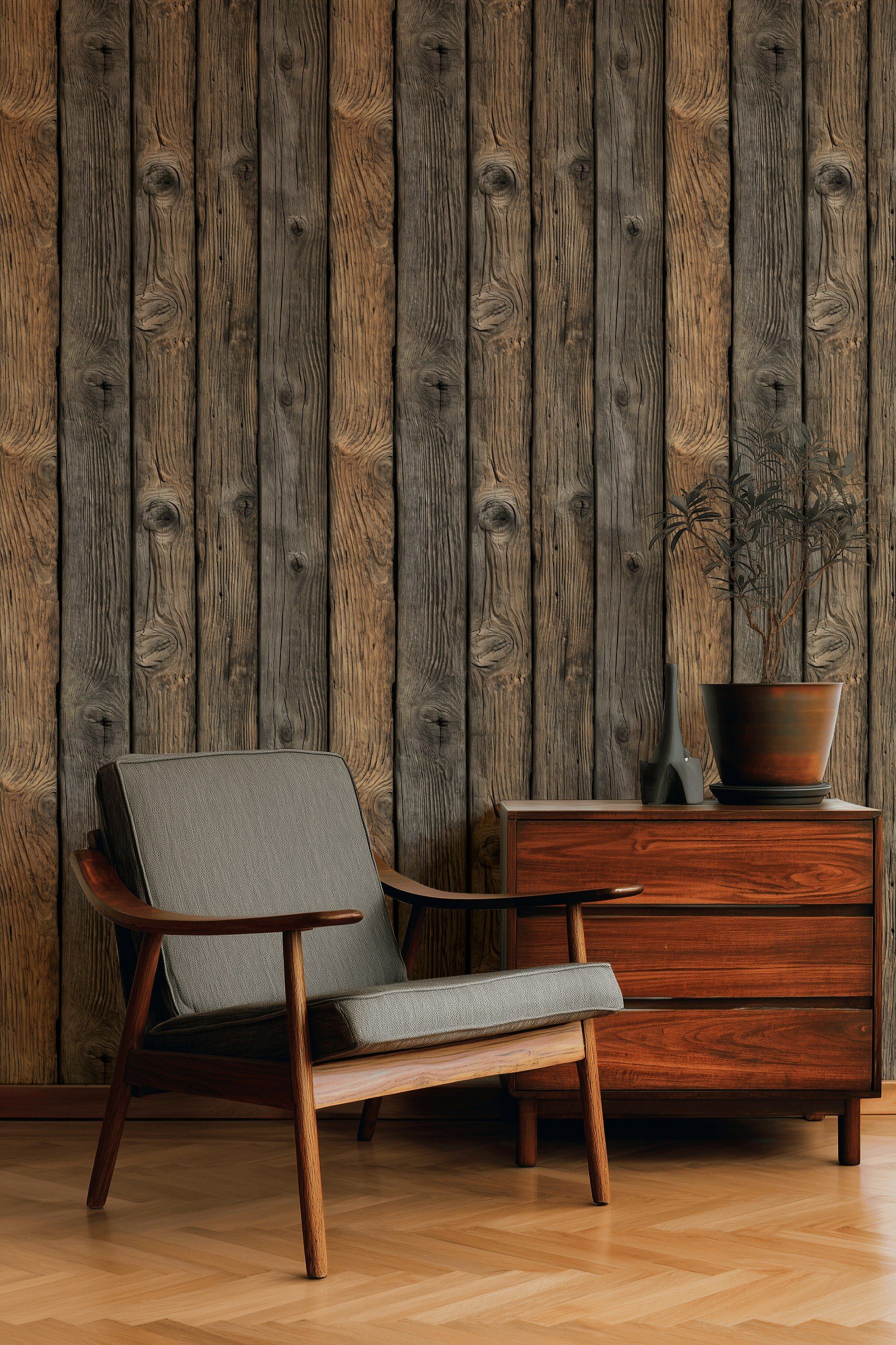 Rustic Oak Wood Plank Wallpaper