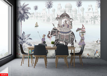 Elephant Procession Wallpaper Cultural Scene Wall Mural
