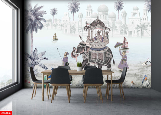 Elephant Procession Wallpaper Cultural Scene Wall Mural