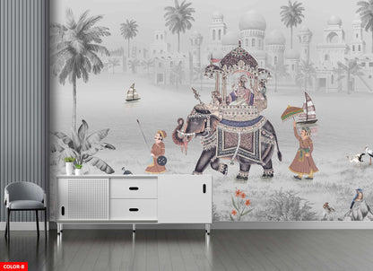 Historic Elephant Procession Scenic Wall Mural