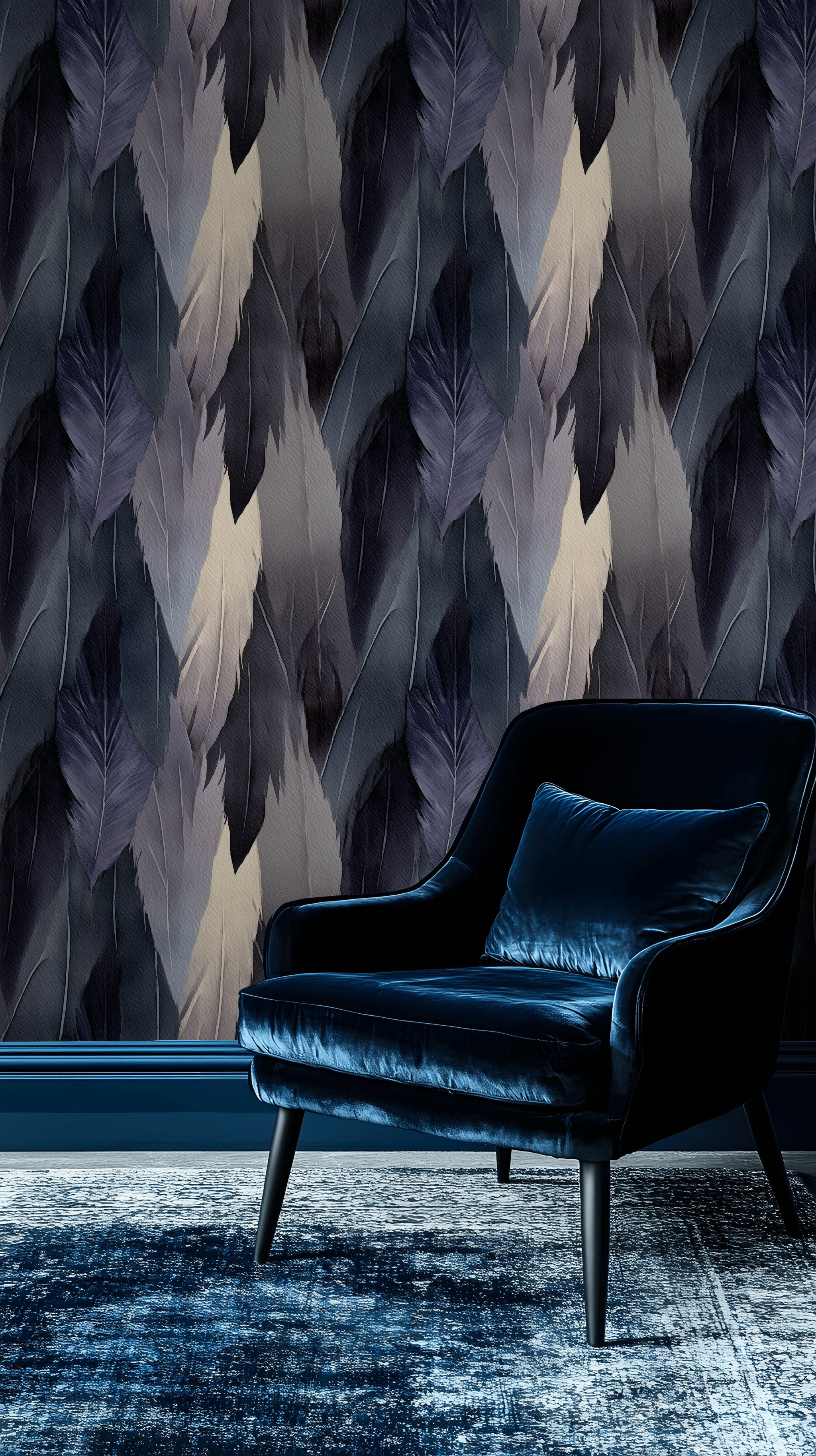 Midnight Blue Feather Abstract Wallpaper