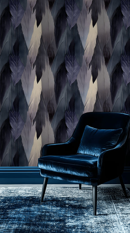 Midnight Blue Feather Abstract Wallpaper