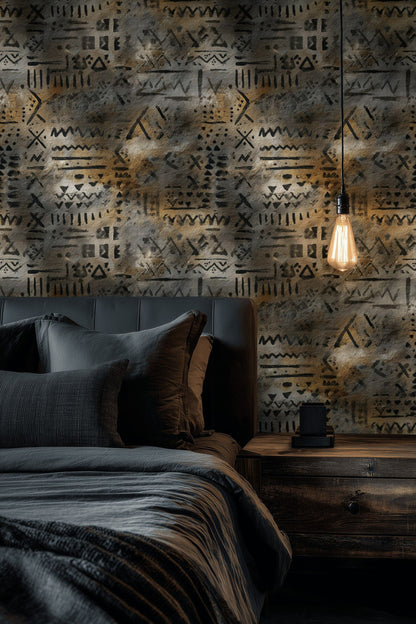 Burnt Umber and Charcoal Abstract Geometric Wallpaper